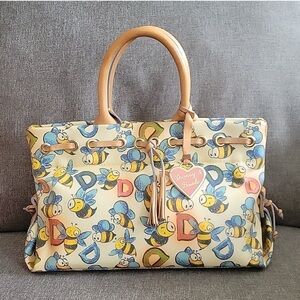 Dooney & Bourke Vintage Bee Print Satchel in Tan and Blue